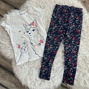 Floral Llama Girls Size 8 Outfit, Floral Leggings, Mom and Baby